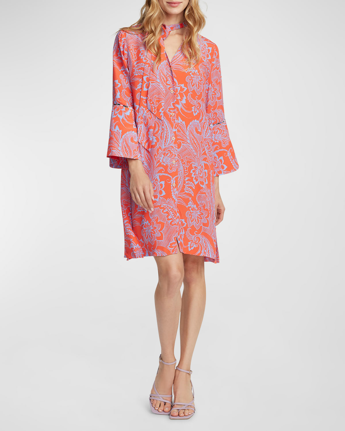 Brenna Floral-Print Bell-Sleeve Midi Dress