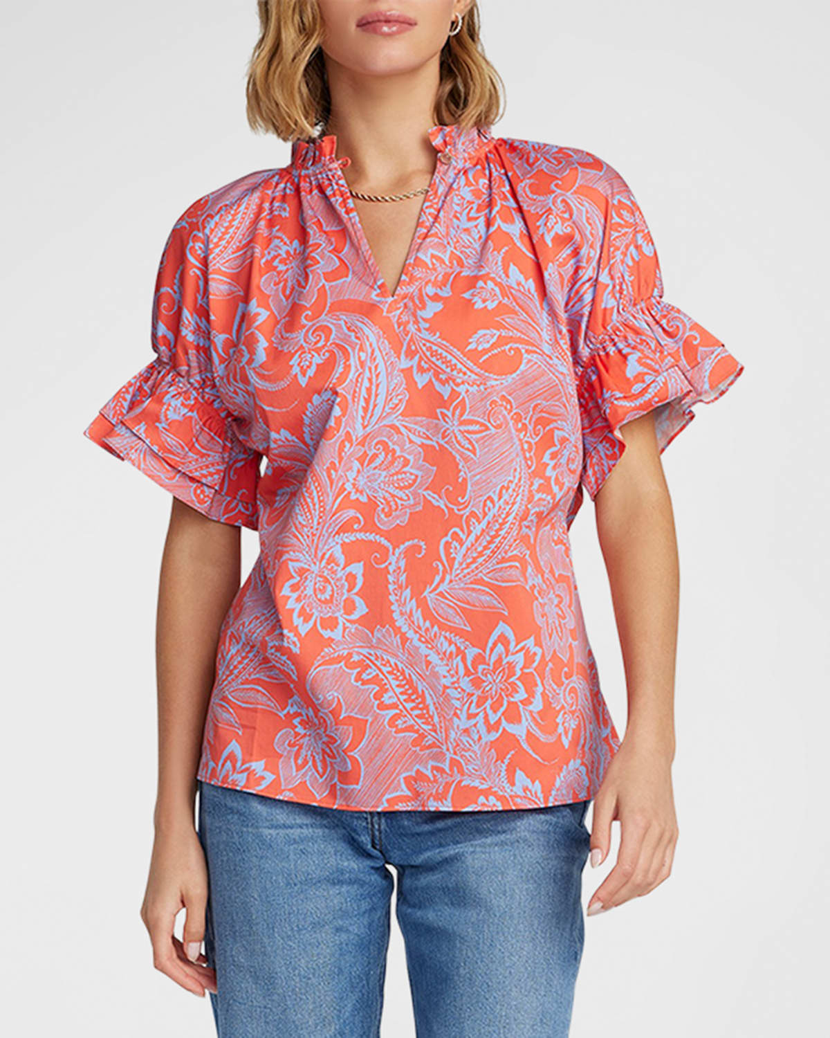 Paige Floral-Print Puff-Sleeve Shirt