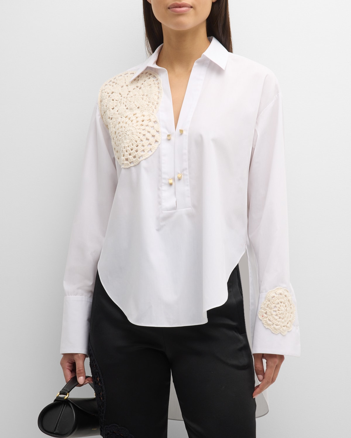 Myles Crochet-Knit Poplin Collared shirt
