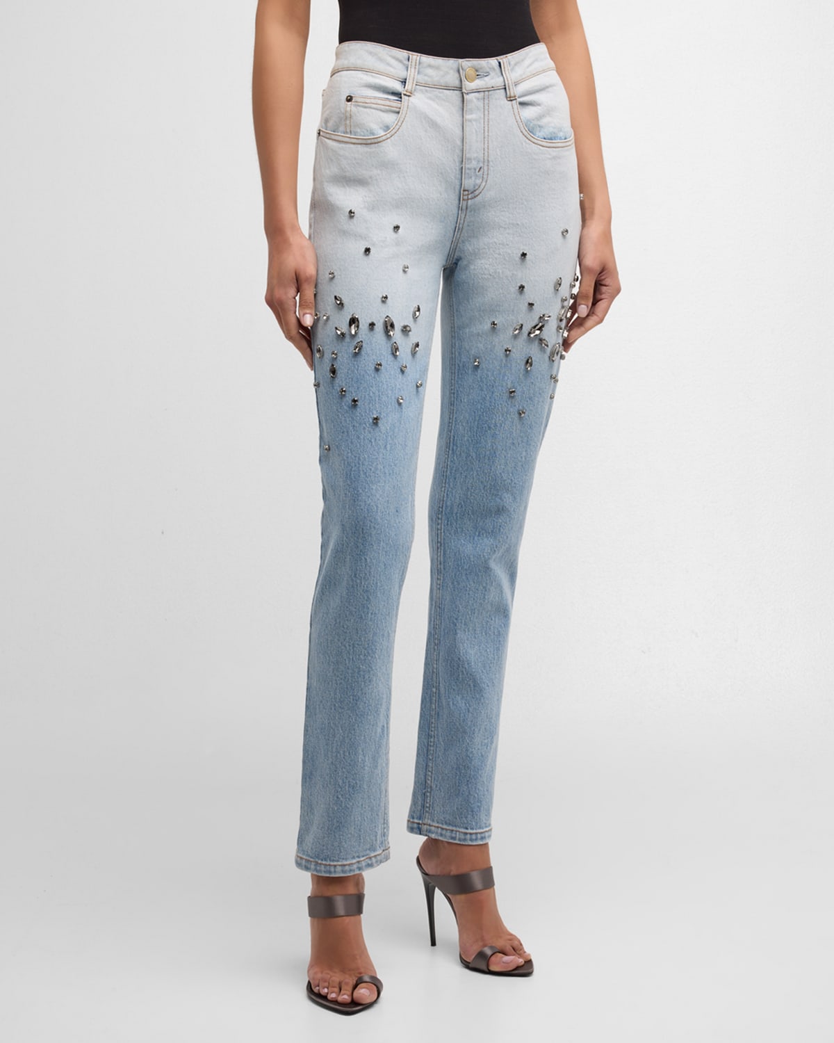 Creed Crystal-Embroidered Gradient Wash Slim-Leg Jeans