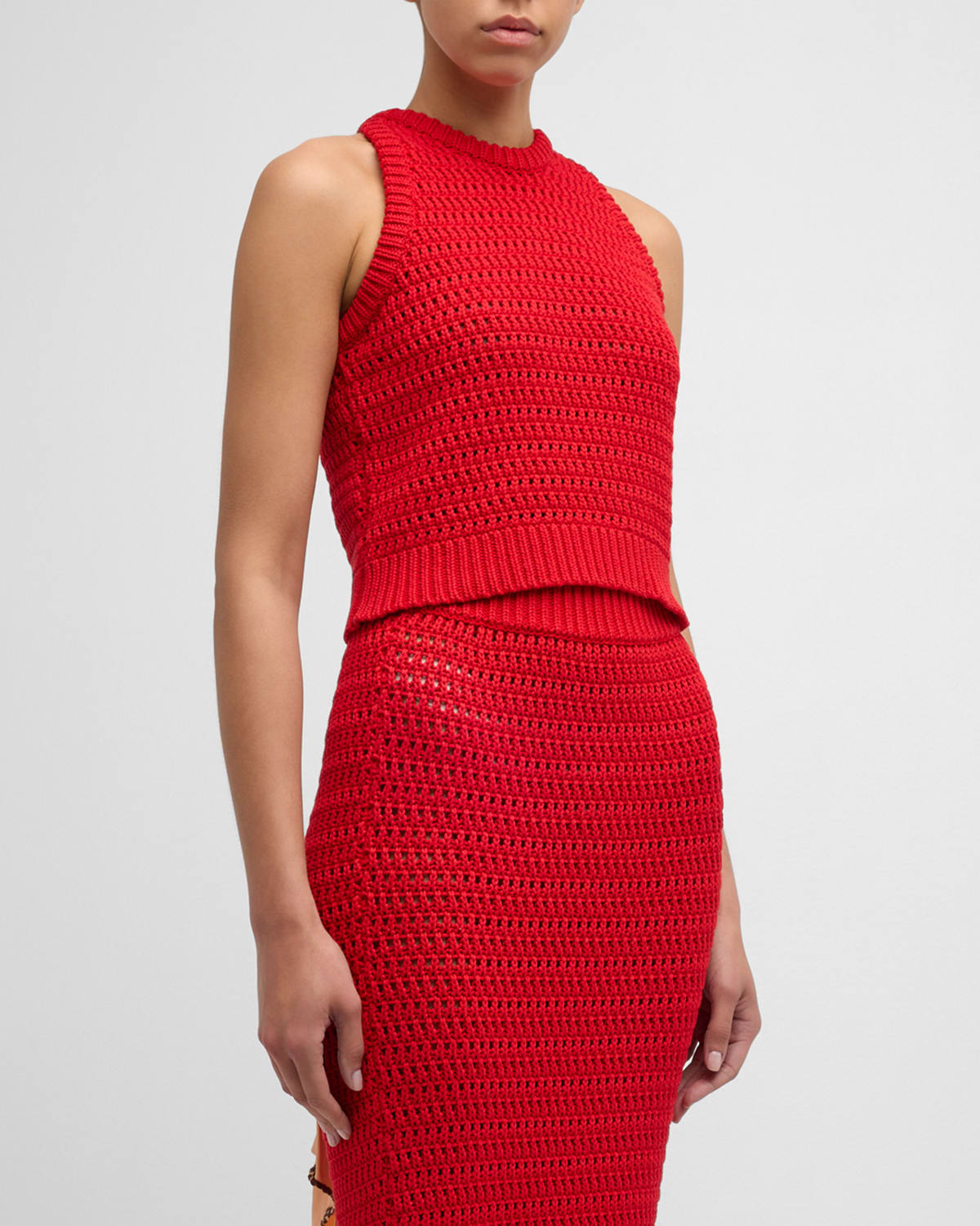 Shop Hellessy Ducle Scarf-tie Crochet Knit Crop Top In Red Snail