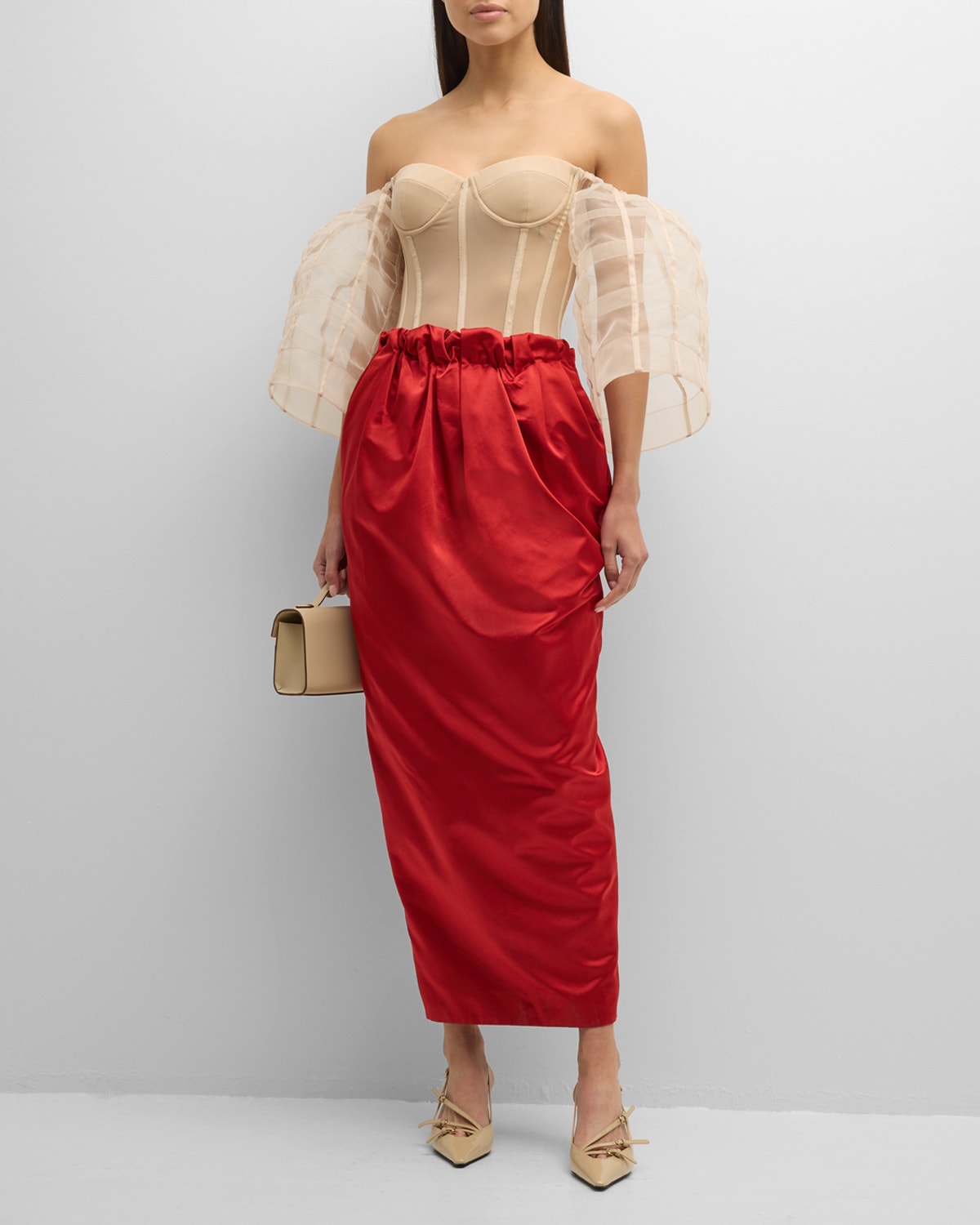 Emma Off-The-Shoulder Corset Silk Duchess Maxi Dress