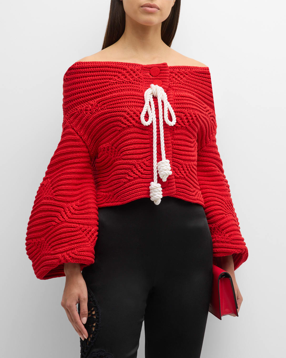Magalie Cable-Knit Off-The-Shoulder Cardigan