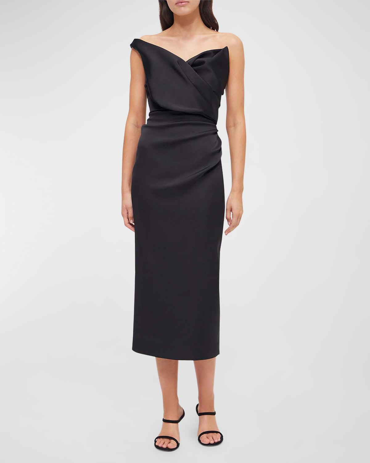 Rachel Gilbert Edan One-shoulder Ruched Crepe Midi Dress In Black