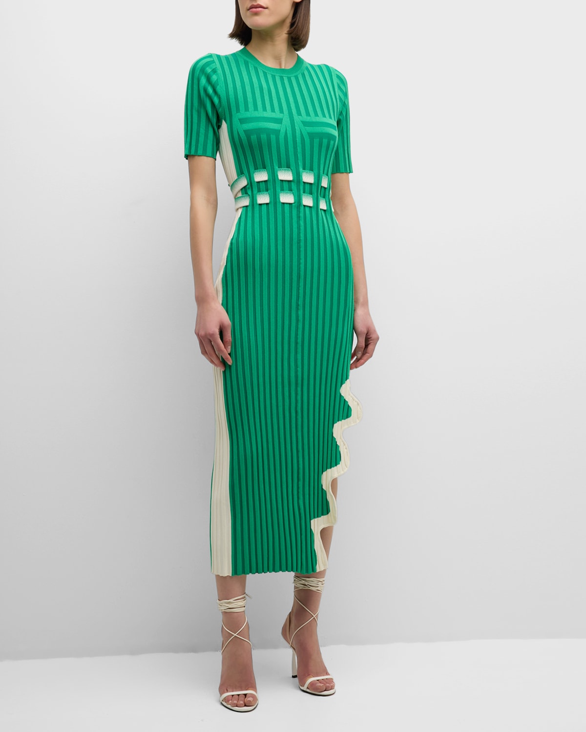 Shop Ph5 Jodie Two-tone Wavy Side-slit Midi Dress In Nile Green