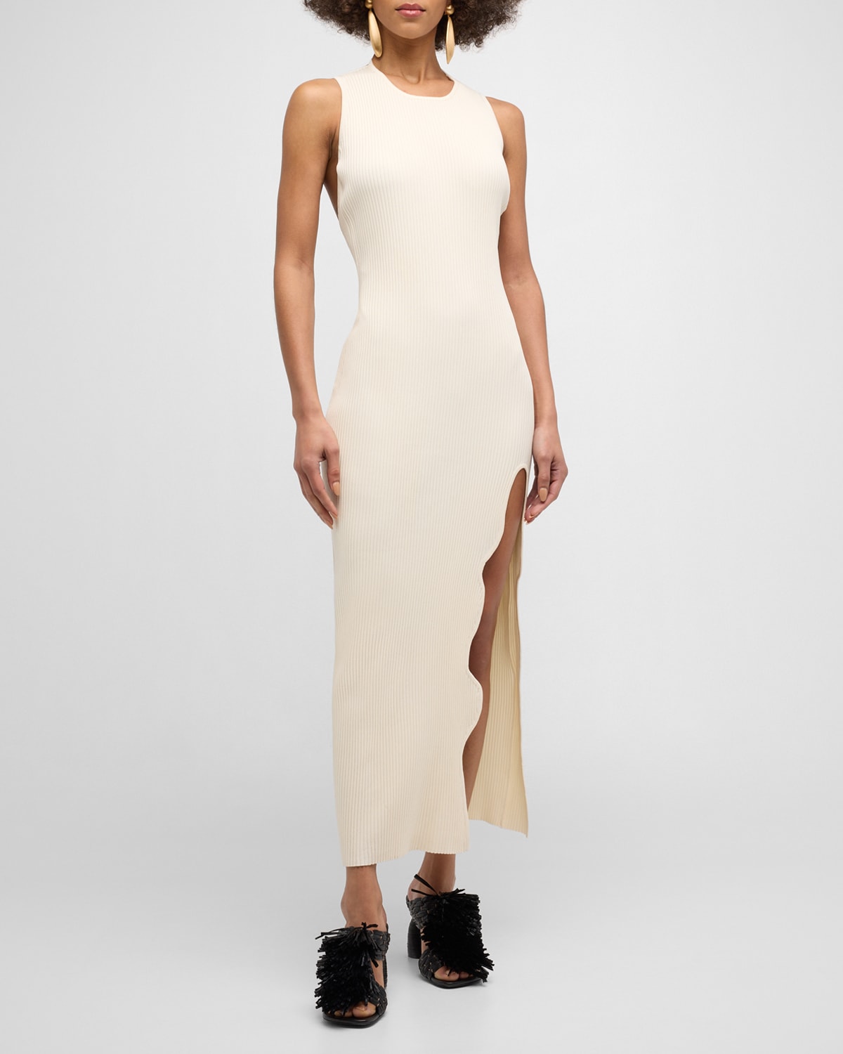 Hana UV Reactive Wavy Asymmetric Open-Back Midi Knit Dress