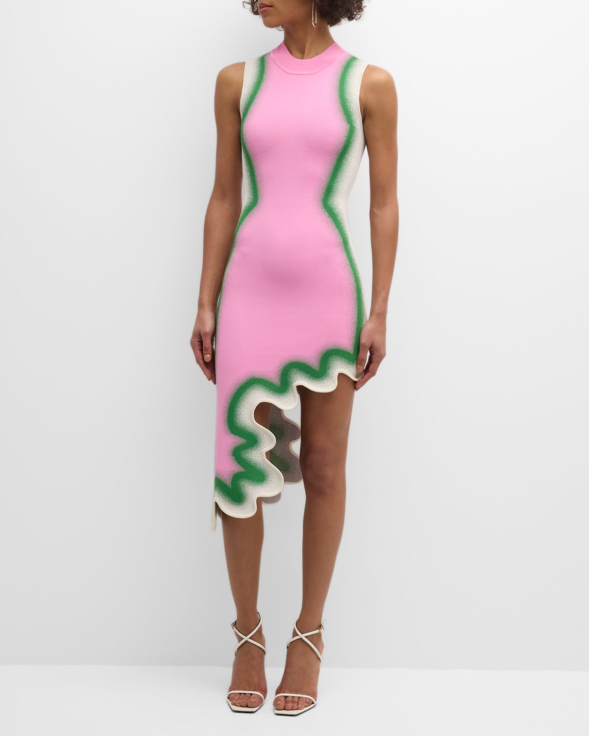 Shop Ph5 Brooklyn Wavy Asymmetric Sleeveless Midi Dress In Rosy Glow