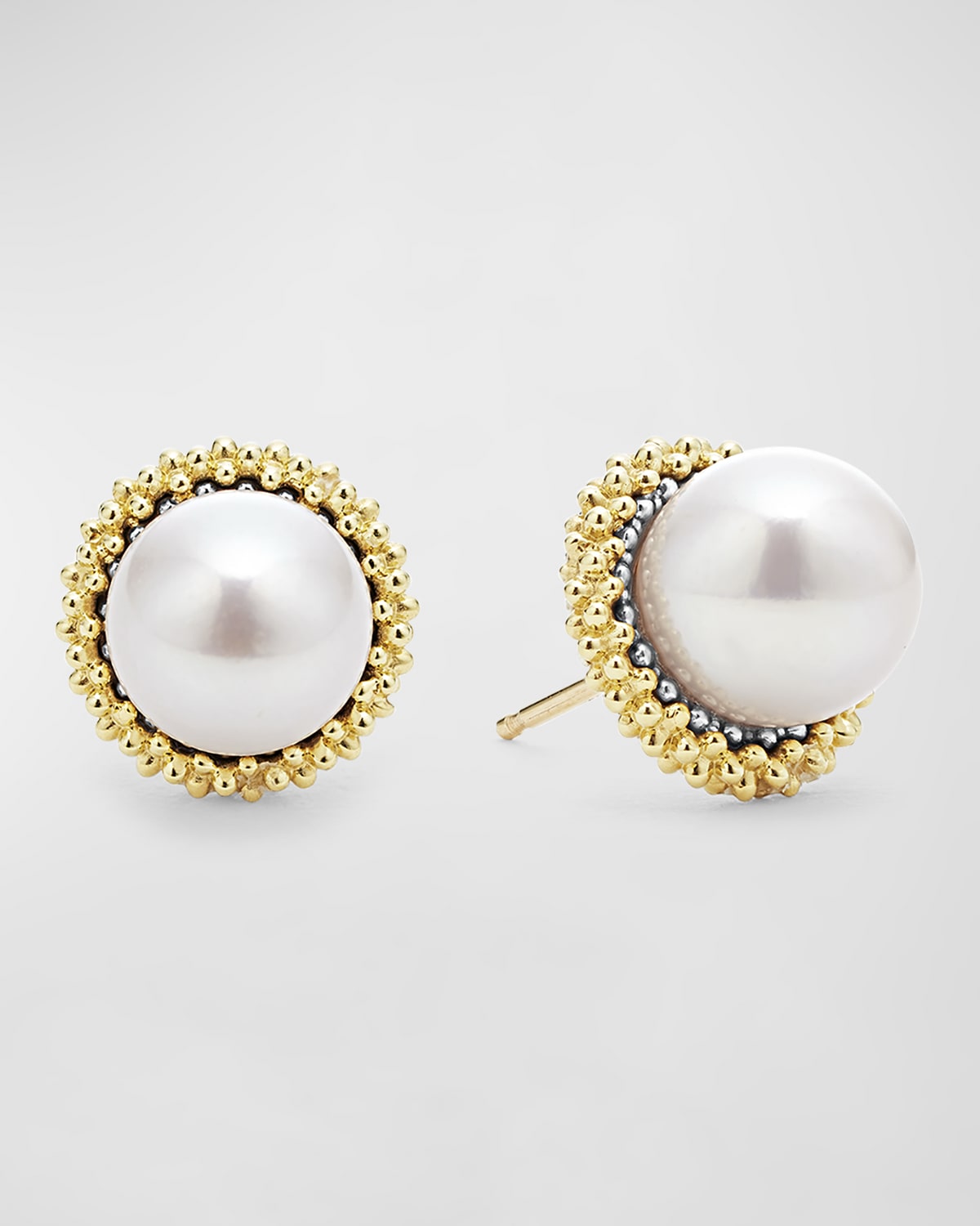 Lagos 18k Yellow Gold & Sterling Silver Luna Cultured Freshwater Pearl Stud Earrings In White/gold