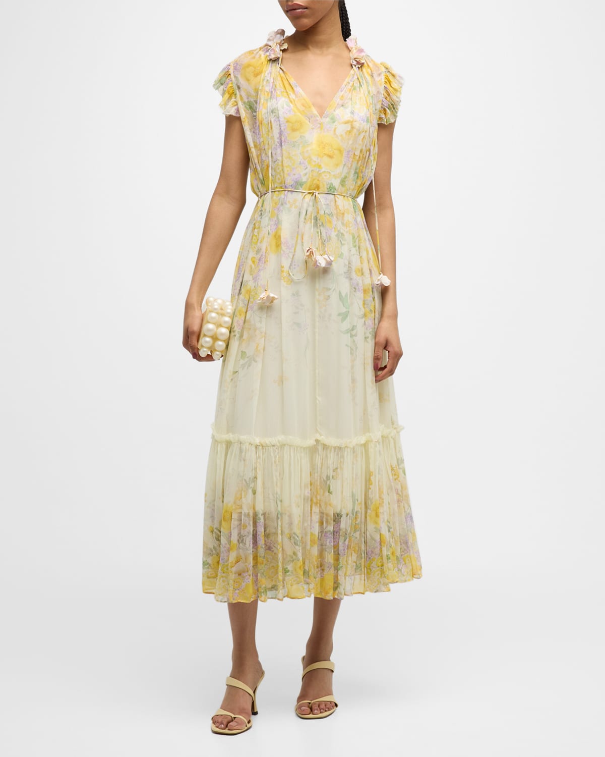 Shop Zimmermann Harmony Flutter Midi Dress In Citrus Garden Print