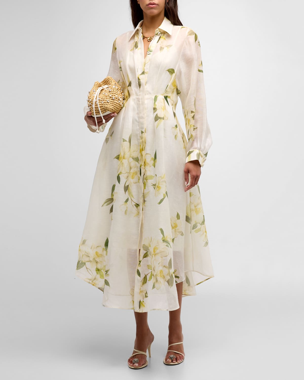 Shop Zimmermann Harmony Floral Shirtdress In Ivory Magnolia