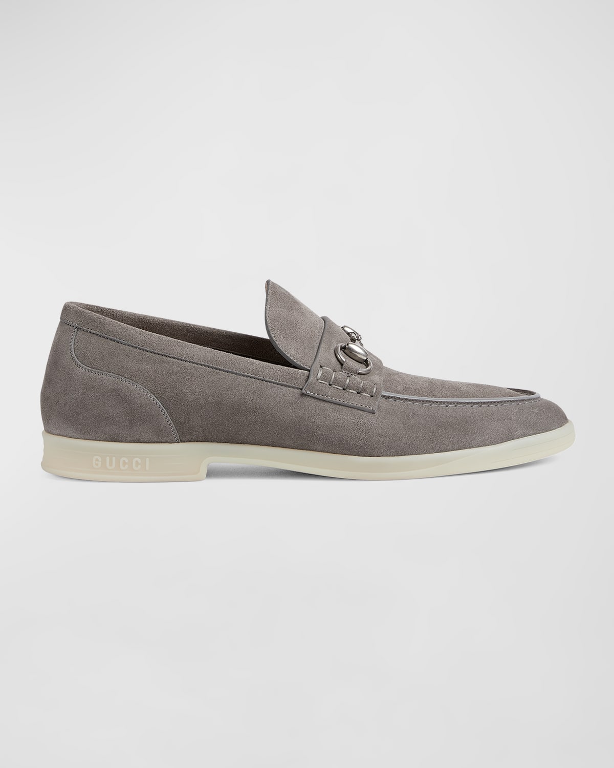 Shop Gucci Men's Konrad Suede Bit Loafers In Dusty Grey