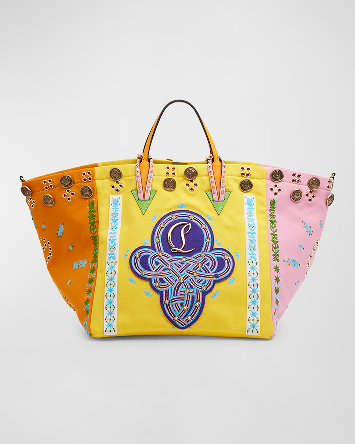Christian Louboutin Breizcaba Embellished Felt And Leather-trimmed Canvas Tote In Multi