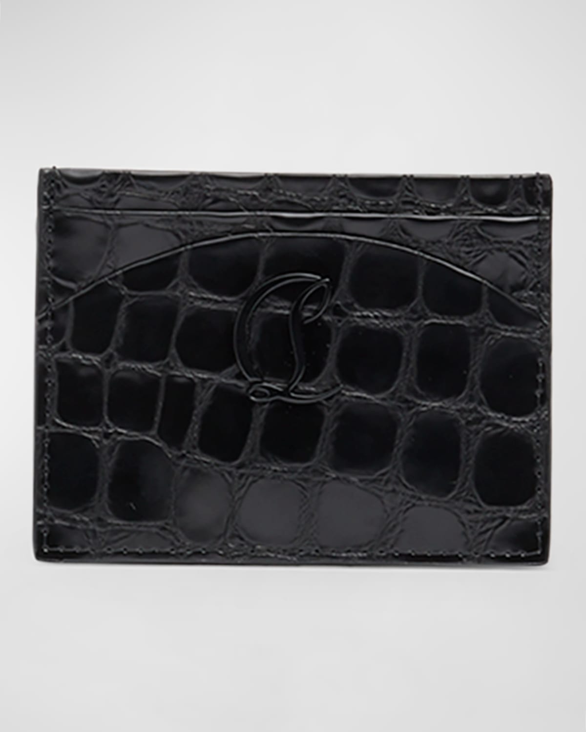 Christian Louboutin Loubi54 Card Holder In Alligator Embossed Leather In Black