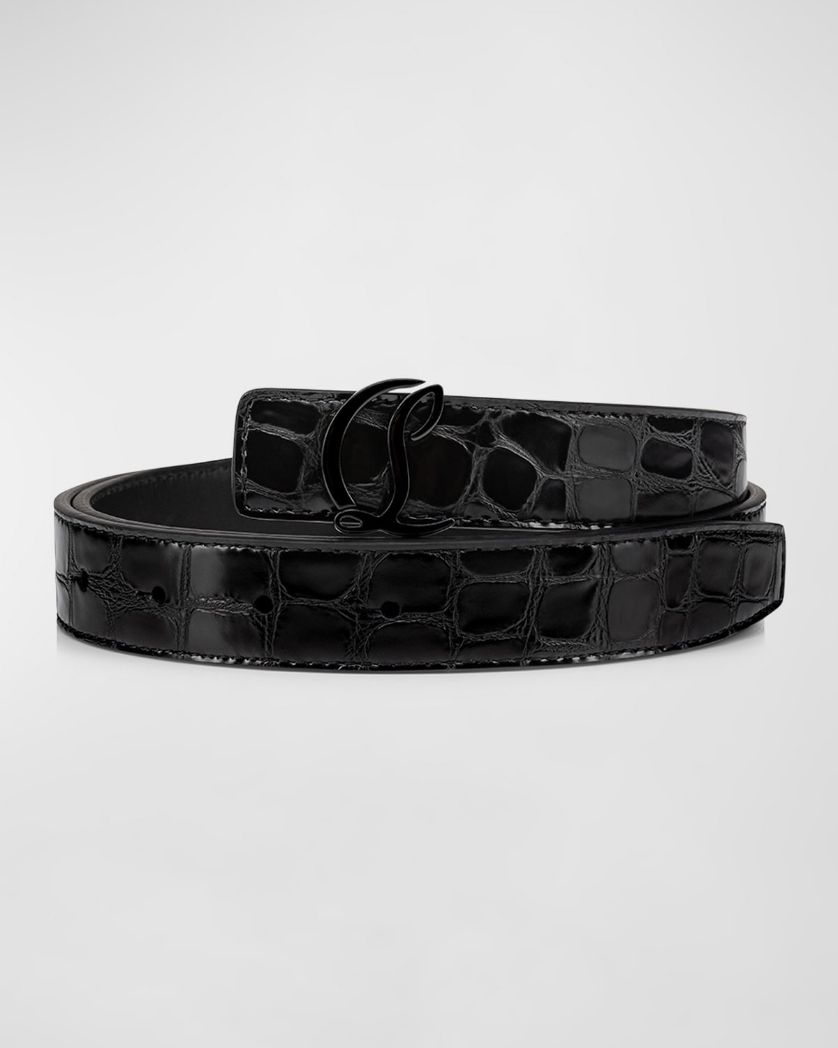 Christian Louboutin Cl Logo Belt 25mm In Alligator Embossed Leather In Black