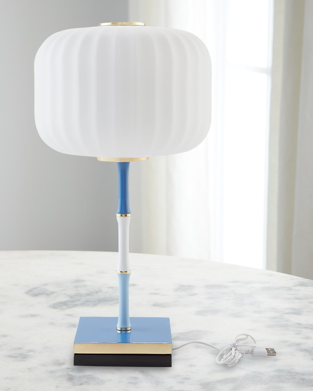 Shop Jonathan Adler Scala Rechargeable Led Table Lamp In Blue