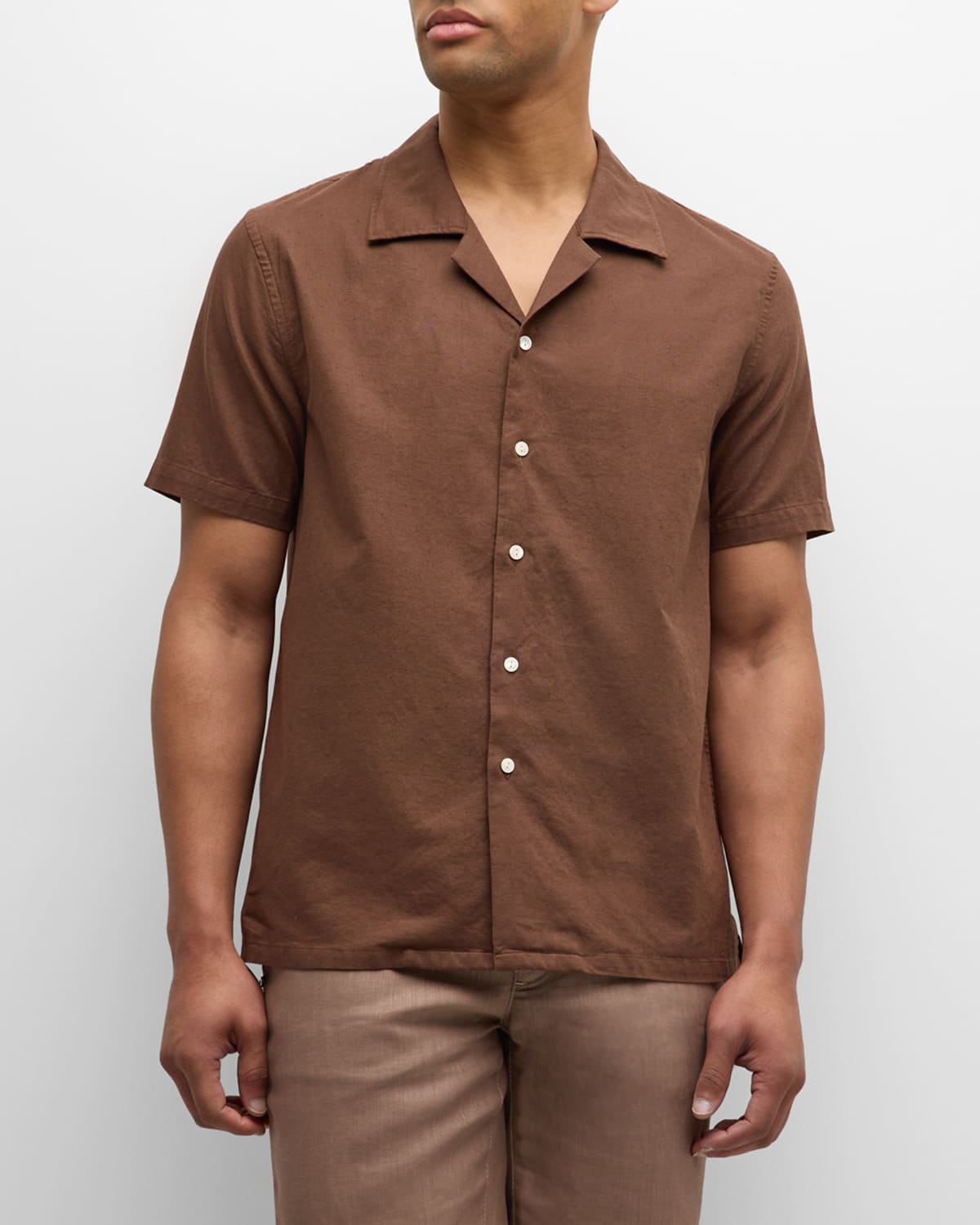 Shop Marea Marea Men's Linen-cotton Camp Shirt In Cacao