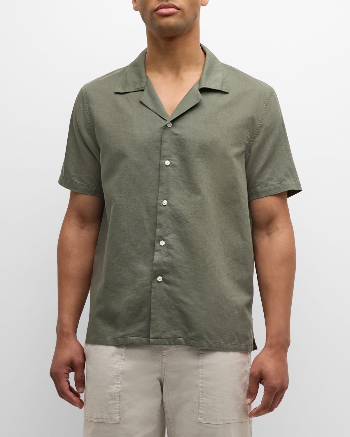 Shop Marea Marea Men's Linen-cotton Camp Shirt In Army