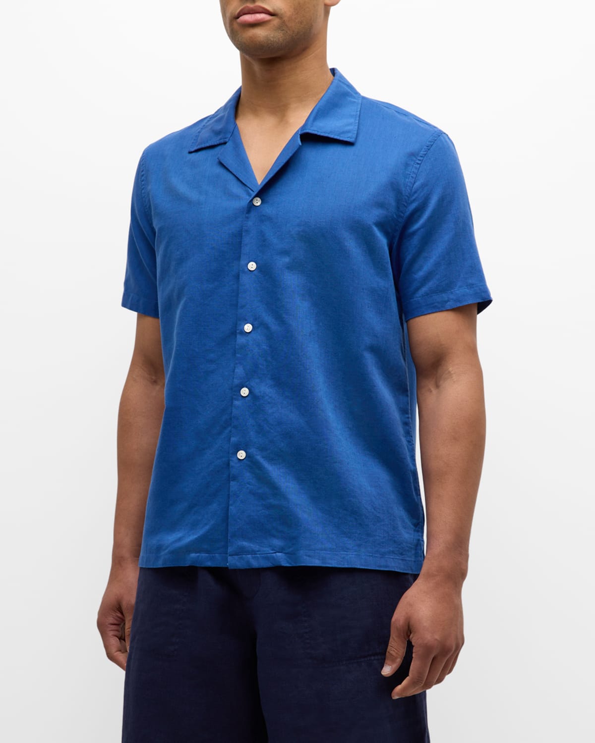 Shop Marea Marea Men's Linen-cotton Camp Shirt In French Blue