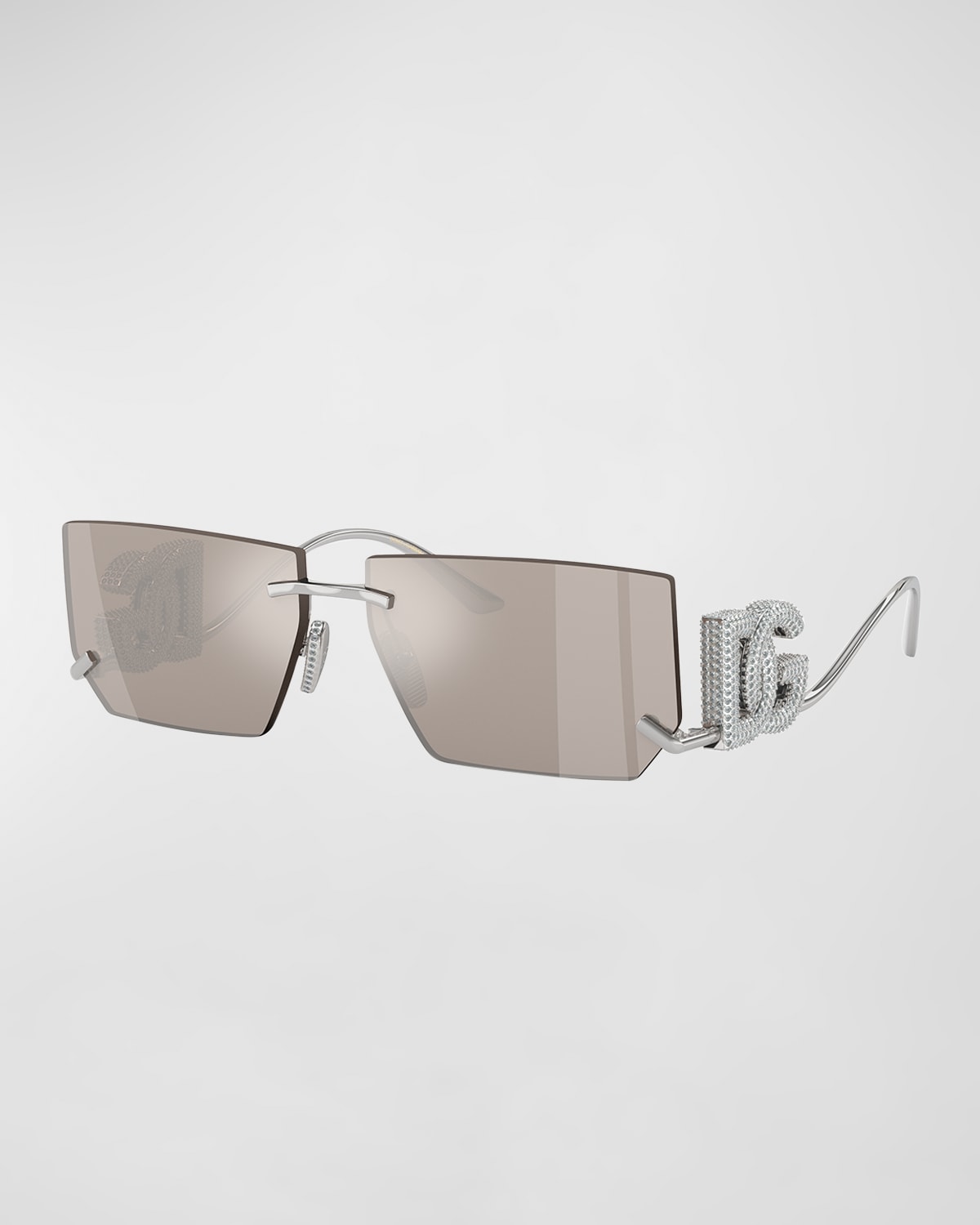 Dolce & Gabbana Crystal Dg Metal Rectangle Sunglasses In Silver