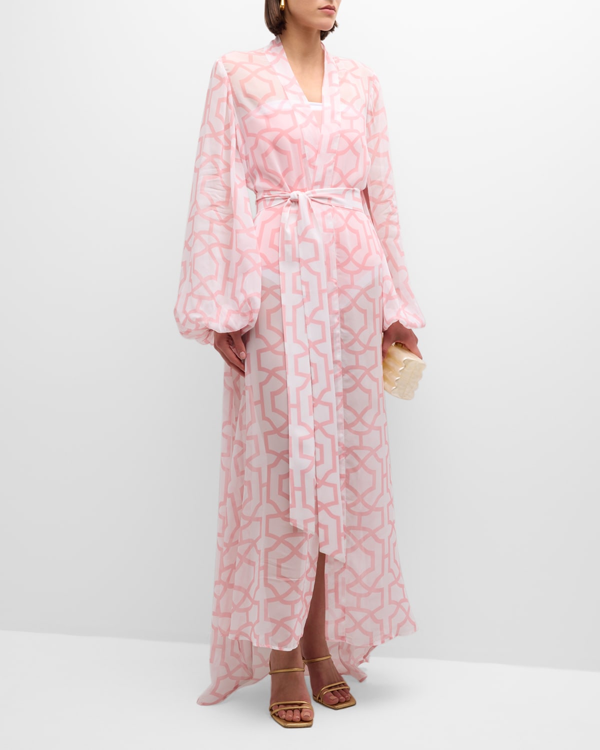 Shop Alexandra Miro Greta Two-tone Tile Gown In Tile Print Pink White
