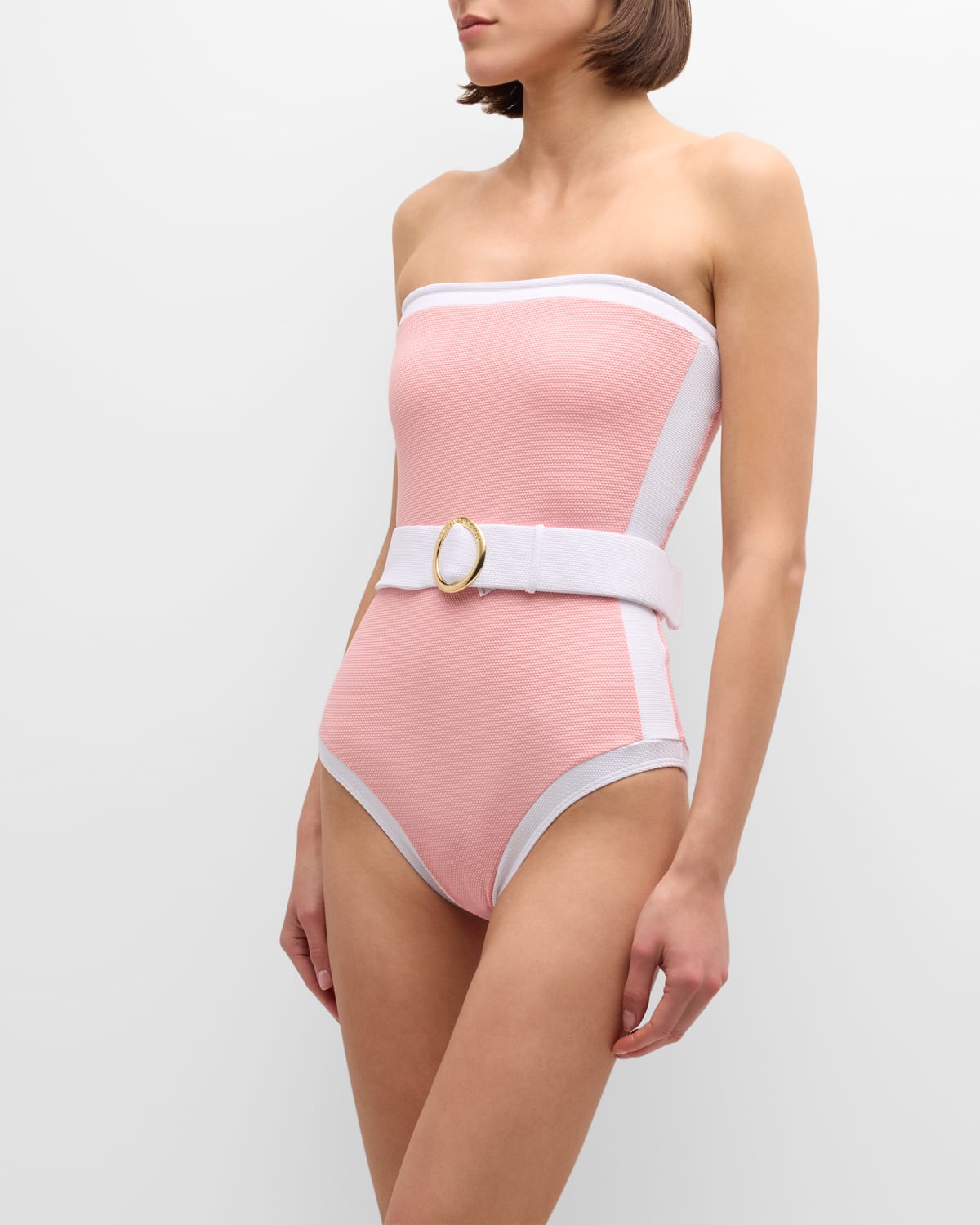 Shop Alexandra Miro Whitney Strapless One-piece Swimsuit In Pink Texture