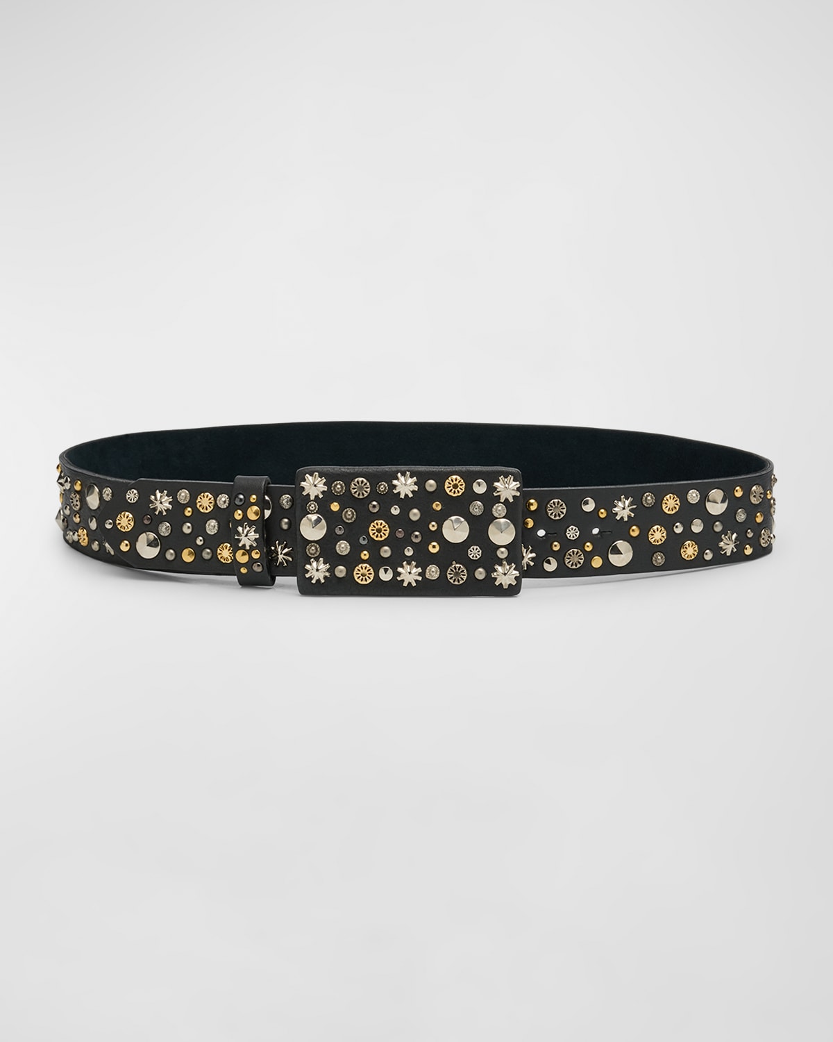 Studded Mixed-Metal Leather Belt
