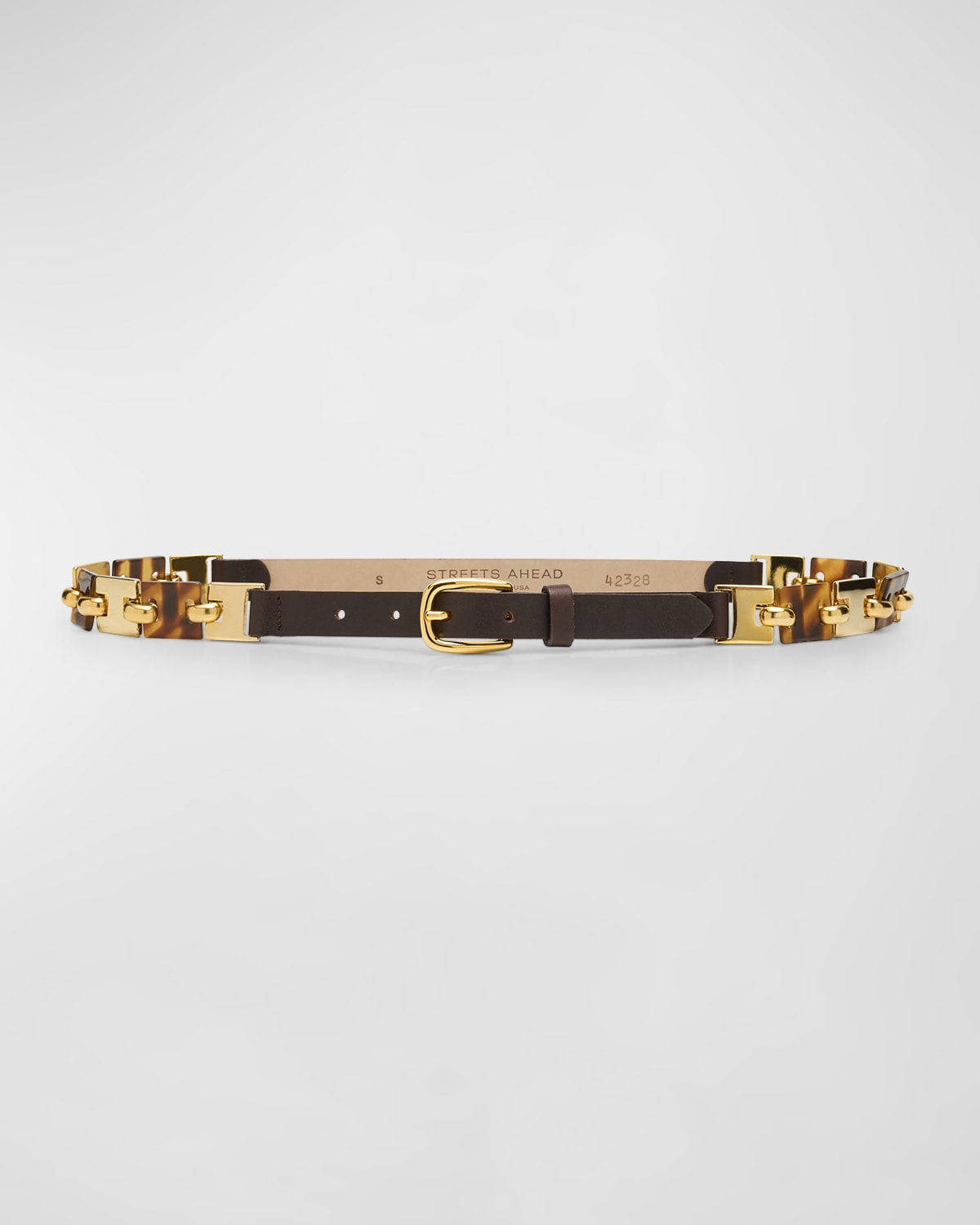 Streets Ahead Chocolate Leather Skinny Belt With Golden Links