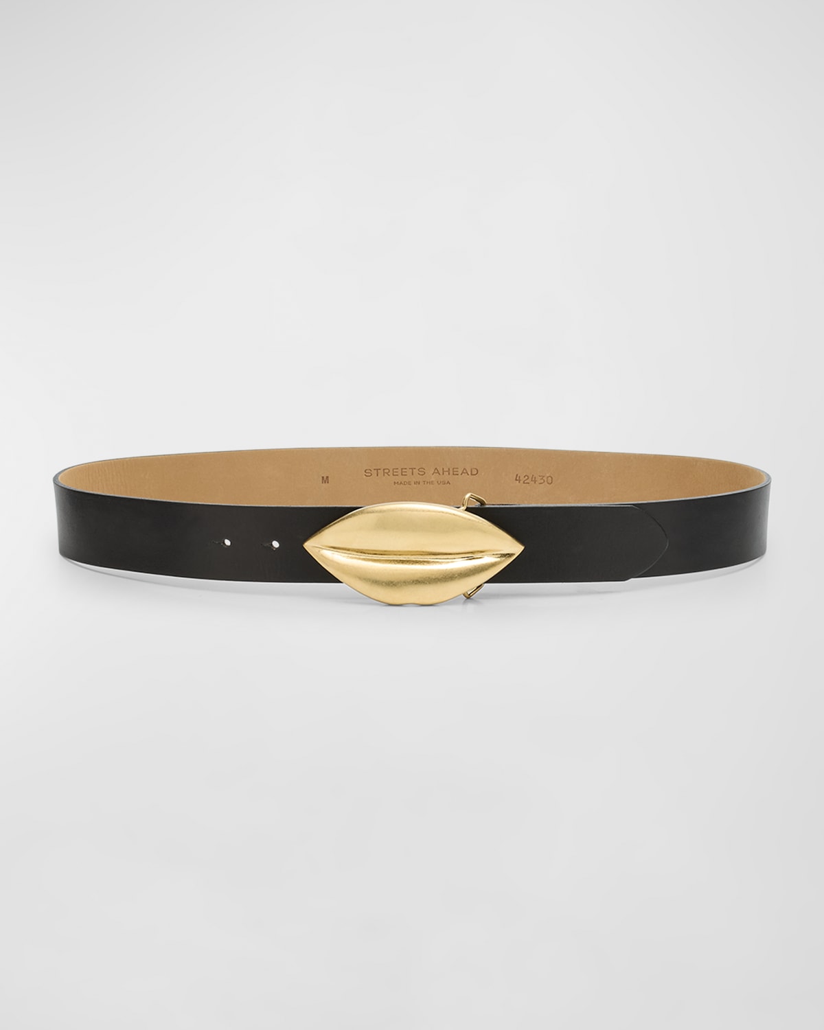 Streets Ahead Golden Lip Smooth Leather Belt In Black