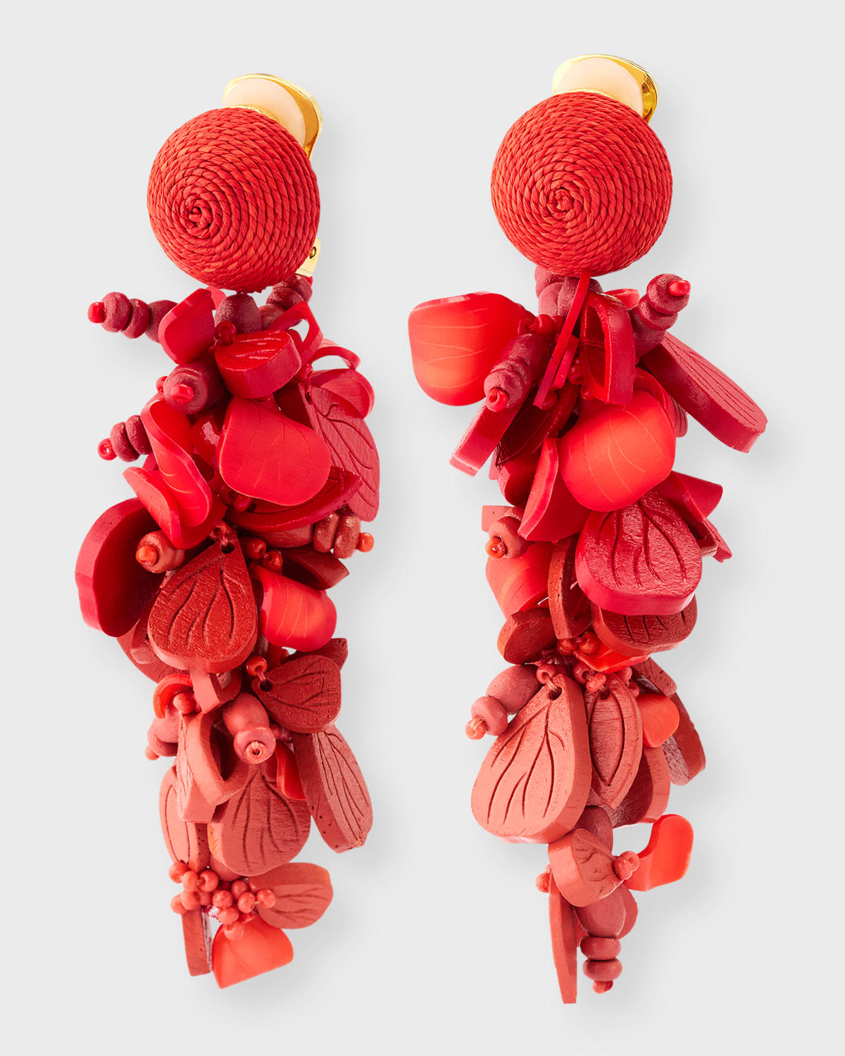 Oscar De La Renta Wooden Floral Cluster Earrings In Red