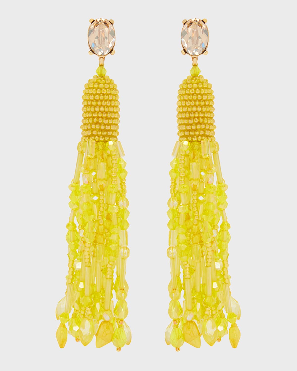 Oscar De La Renta Fringed Beaded Earrings In Yellow