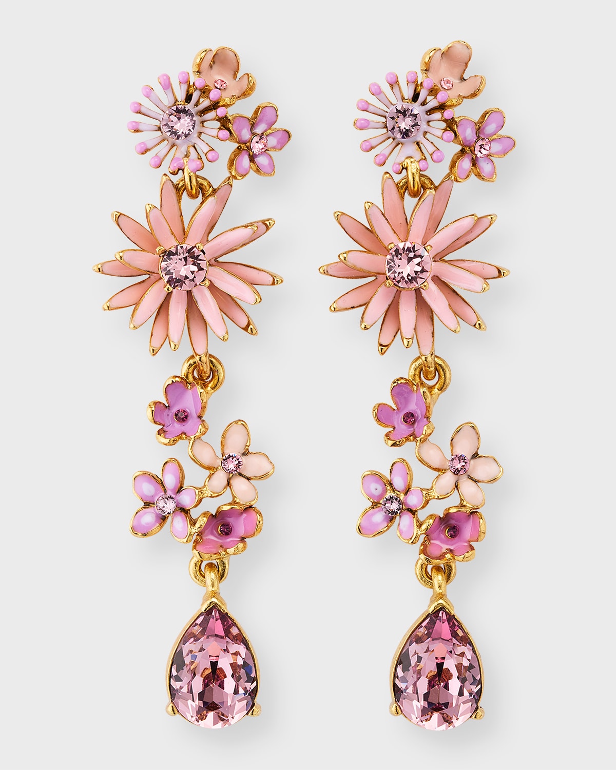 Oscar De La Renta Floral Bloom Enamel Earrings In Rose Multi