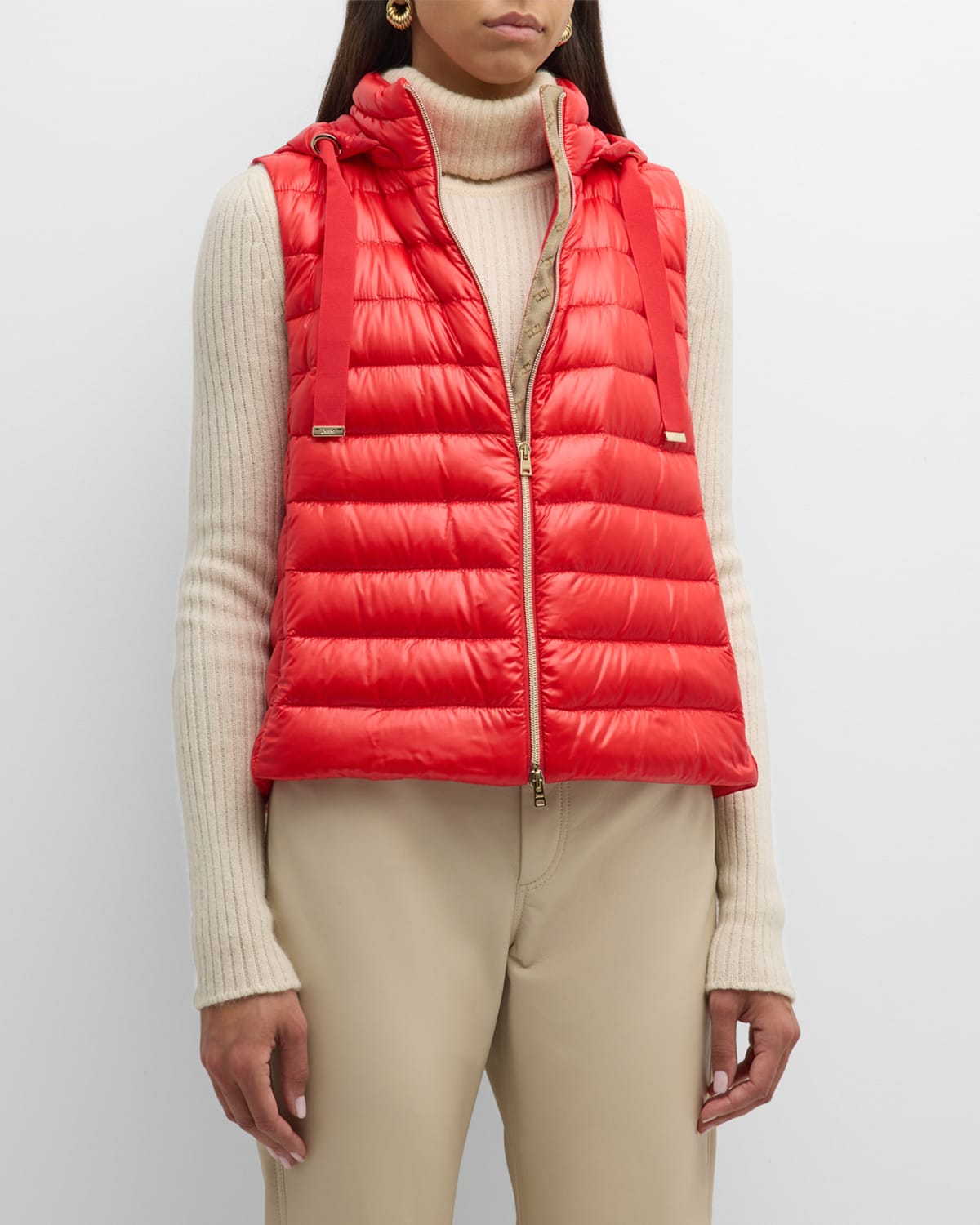 Shop Herno Nylon Ultralight Hooded Vest In 6010 Bright Red