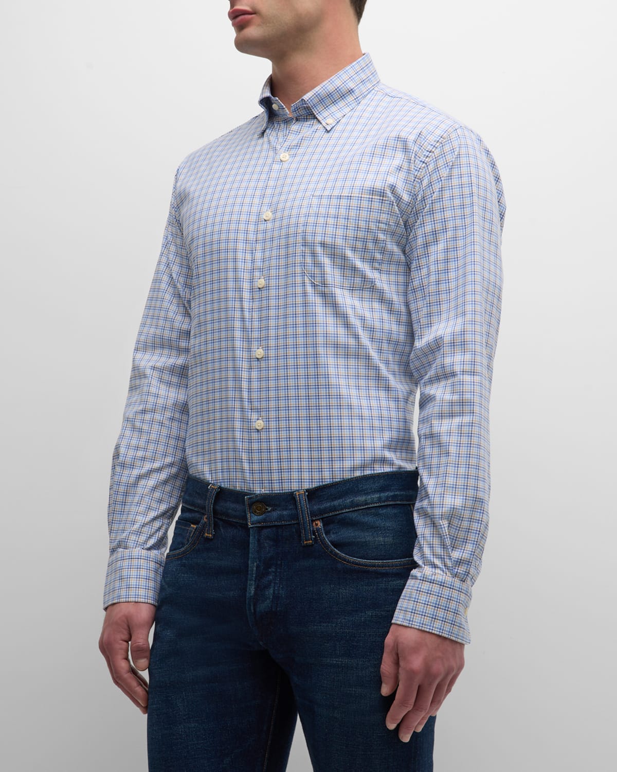 Shop Peter Millar Men's Cutler Crown Lite Cotton-stretch Sport Shirt In Navy
