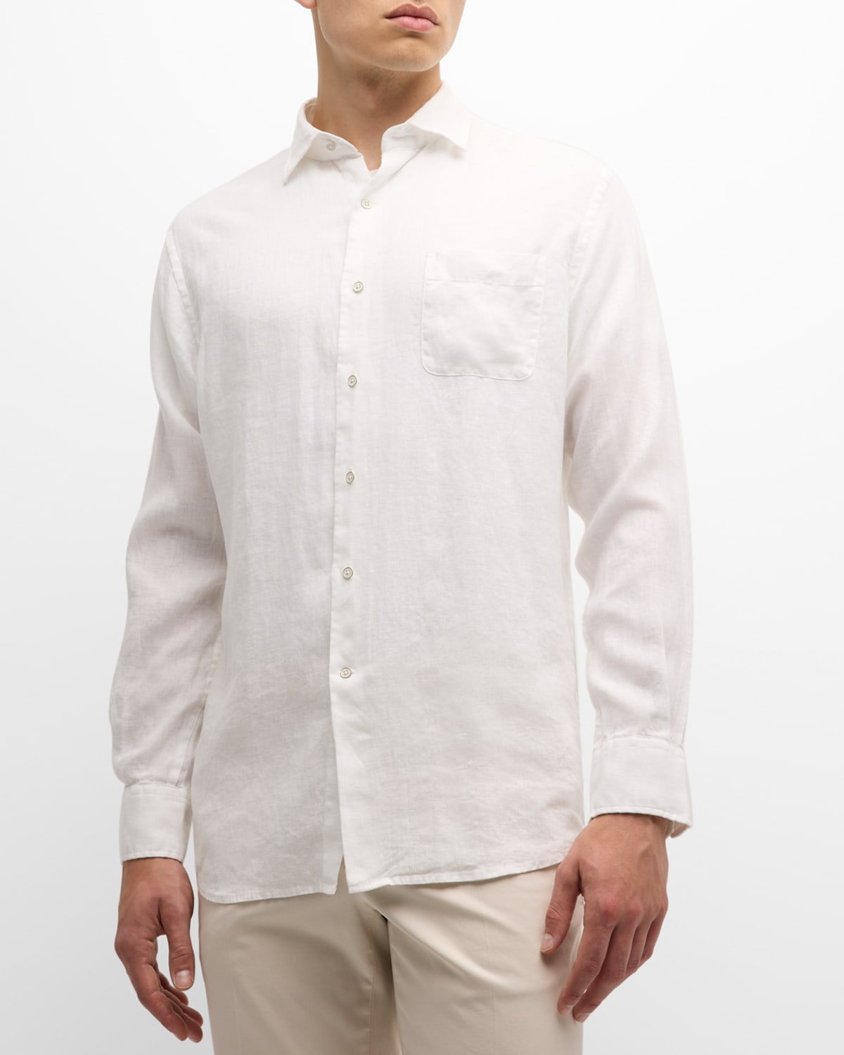 Shop Peter Millar Men's Coastal Garment-dyed Linen Sport Shirt In White