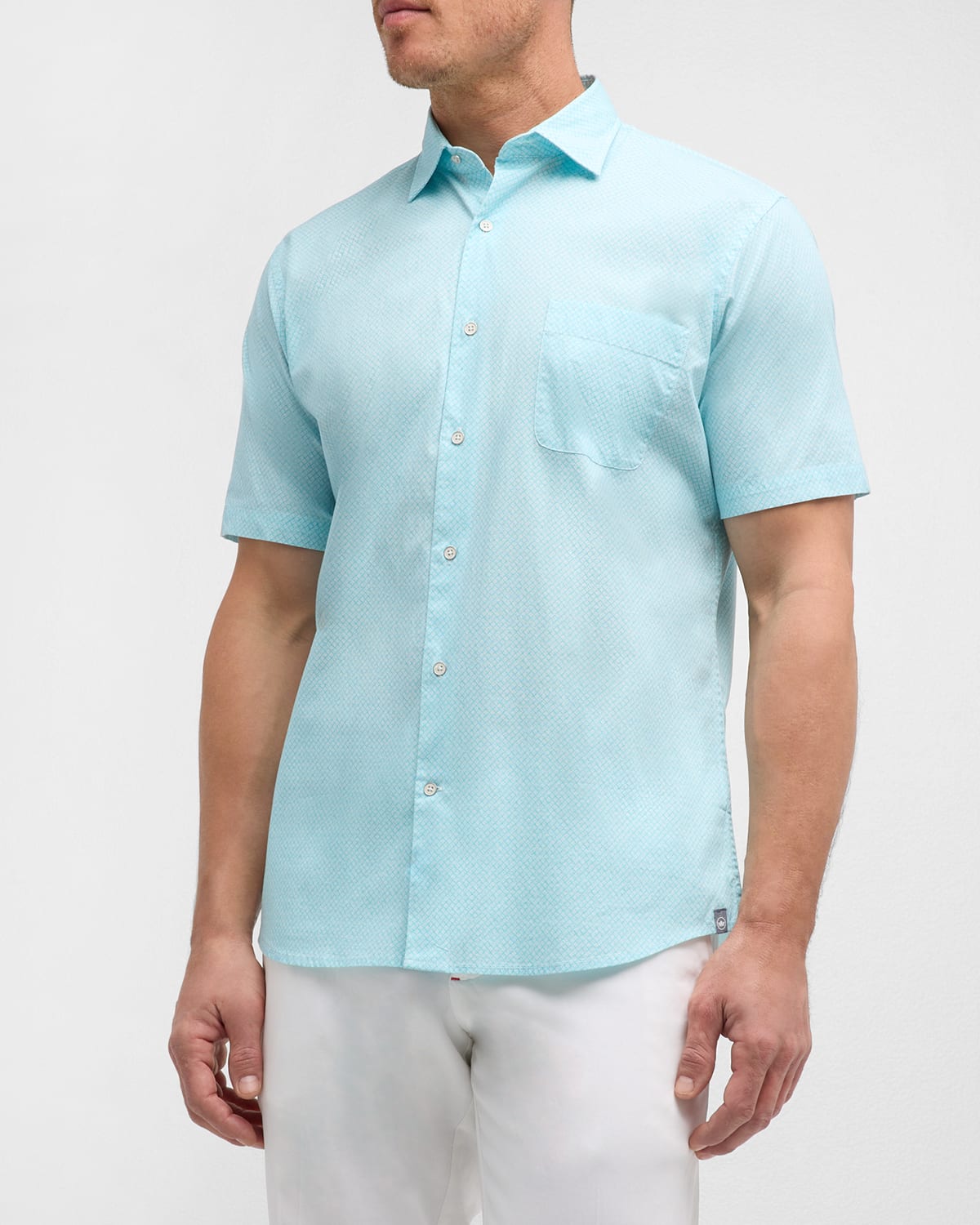 Shop Peter Millar Men's Piers Cotton-stretch Short-sleeve Sport Shirt In Mint Blue