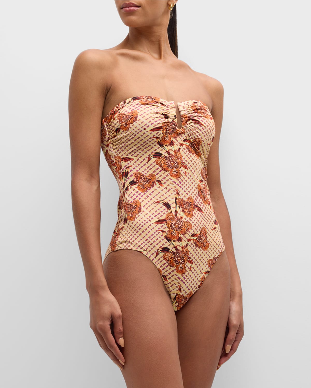 Shop Ulla Johnson Monterey Bandeau One-piece Swimsuit In Cactus Flower