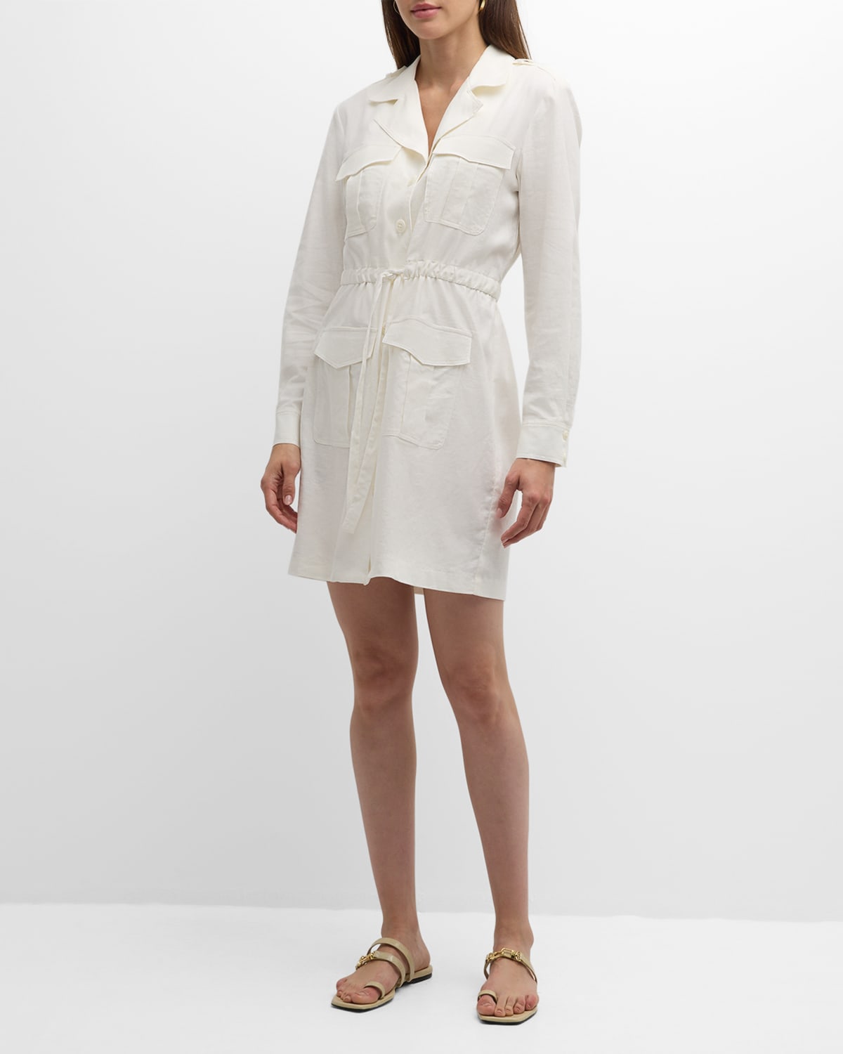 Shop Trina Turk Tasha Patch Pocket Button-front Mini Dress In Whitewash