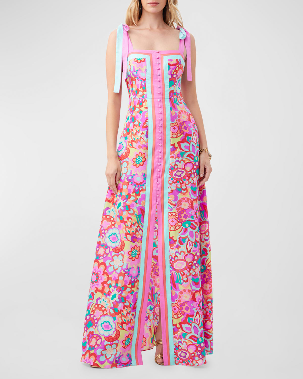 Shop Trina Turk Cami Floral-print Button-front Maxi Dress In Multi