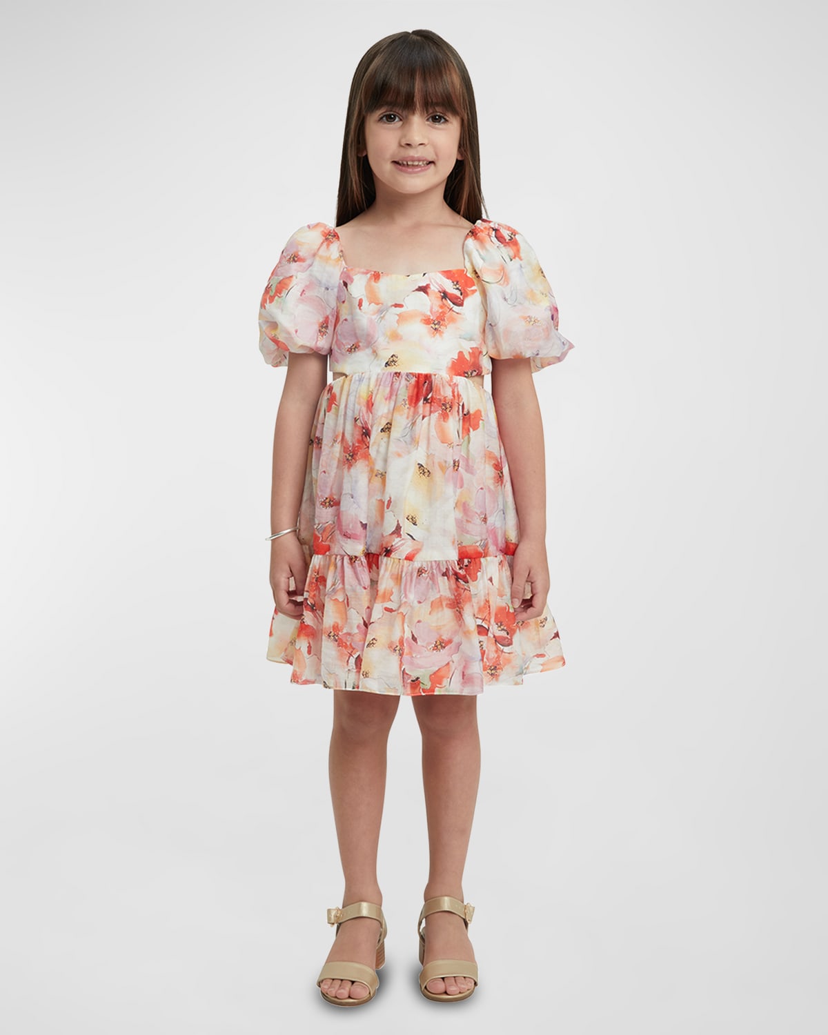 Girl's Ellory Puff-Sleeve Mini Dress, Size 4-14