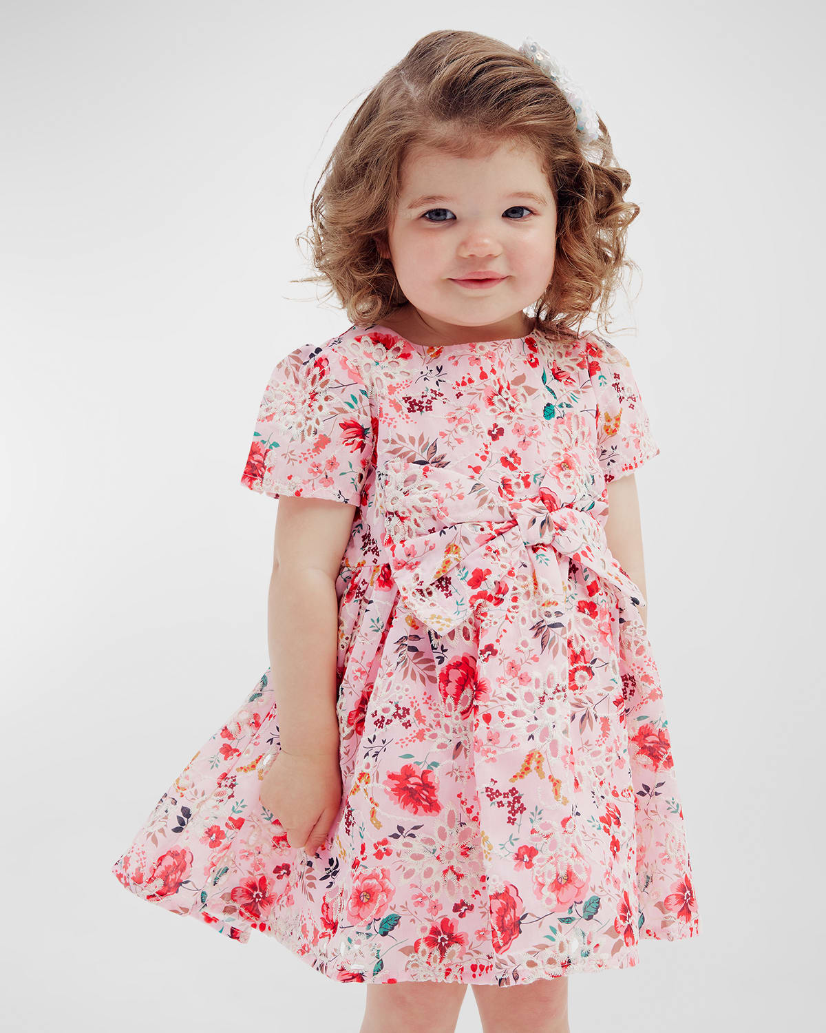 Girl's Alice Floral-Print Bow Dress, Size 6M-3
