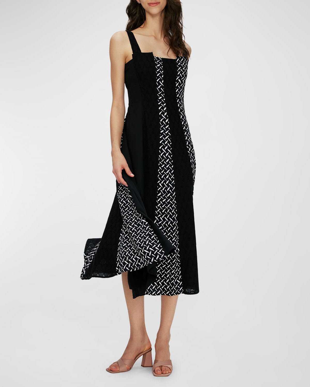 Diane Von Furstenberg Otto Broderie Anglaise-paneled Printed Cotton-mousseline Midi Dress In Tigris/blk