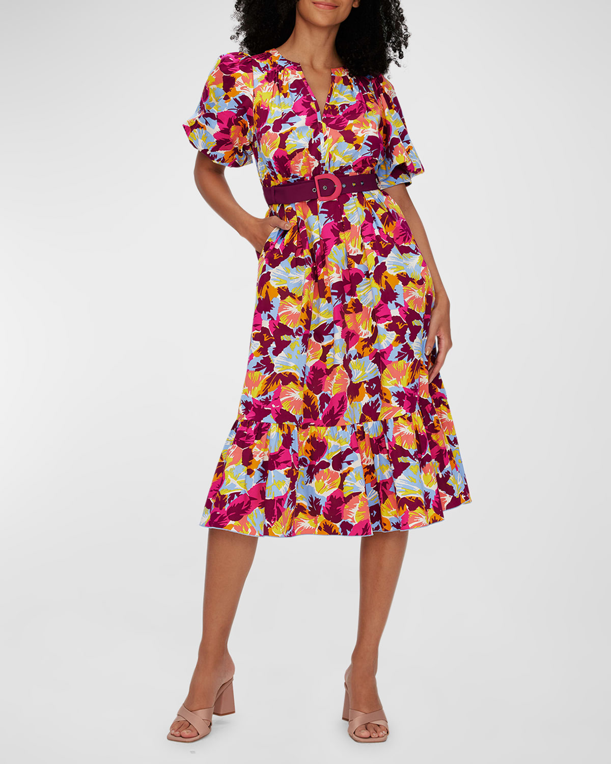 Polina Belted Abstract-Print Midi Dress