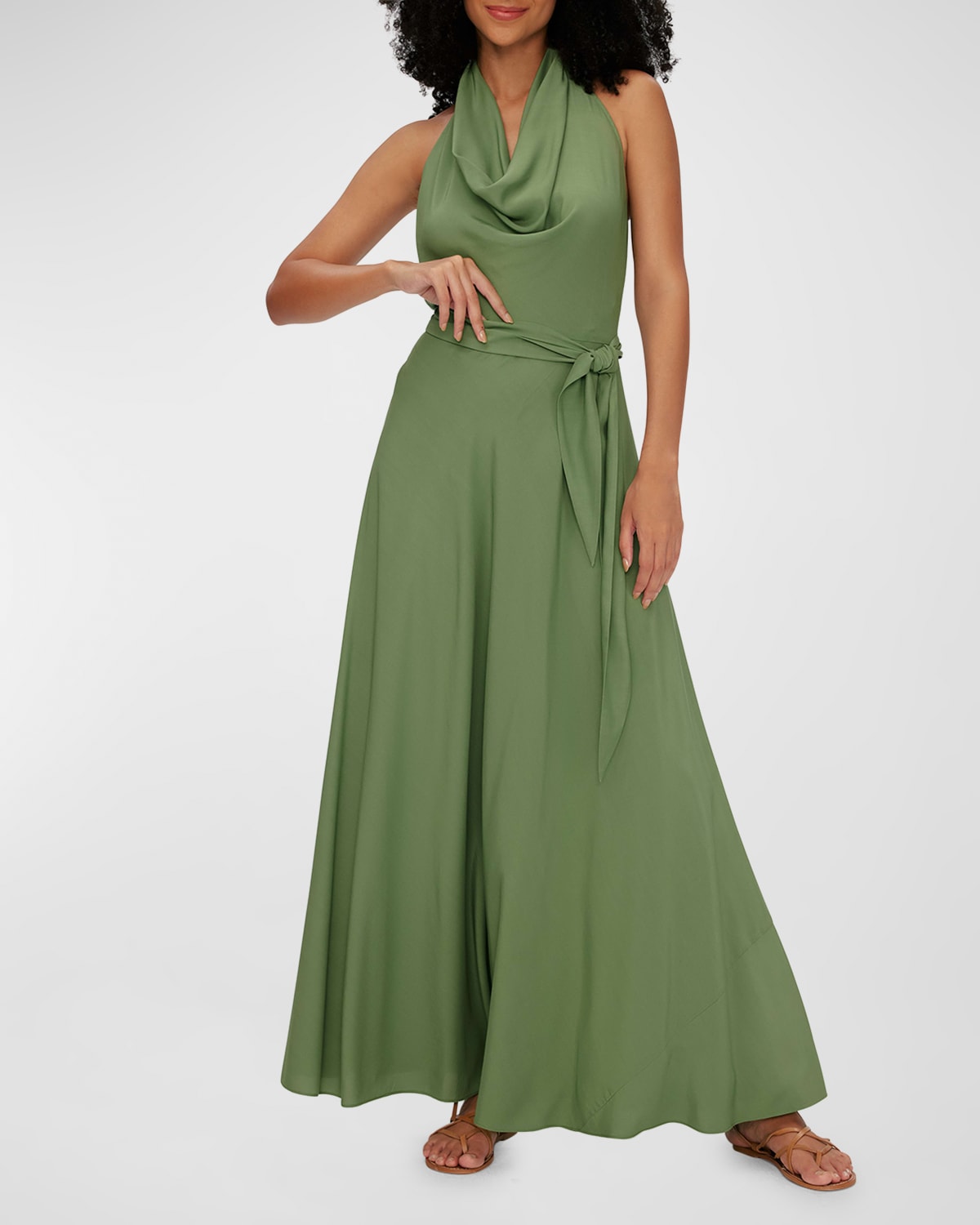 Shop Diane Von Furstenberg Mckibbin Sleeveless A-line Halter Maxi Dress In Military Green