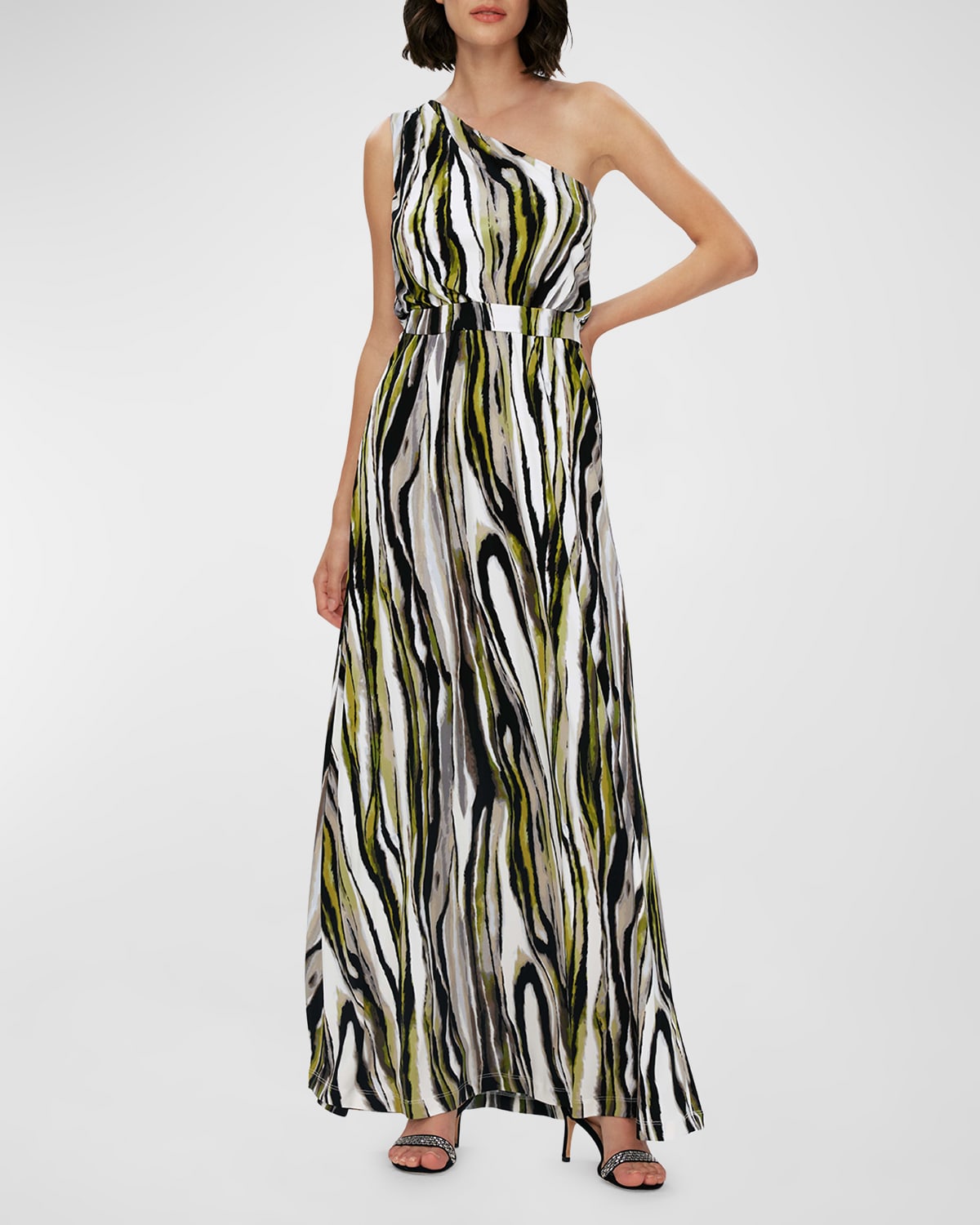 Shop Diane Von Furstenberg Kiera One-shoulder Abstract-print Maxi Dress In Zebra Mist
