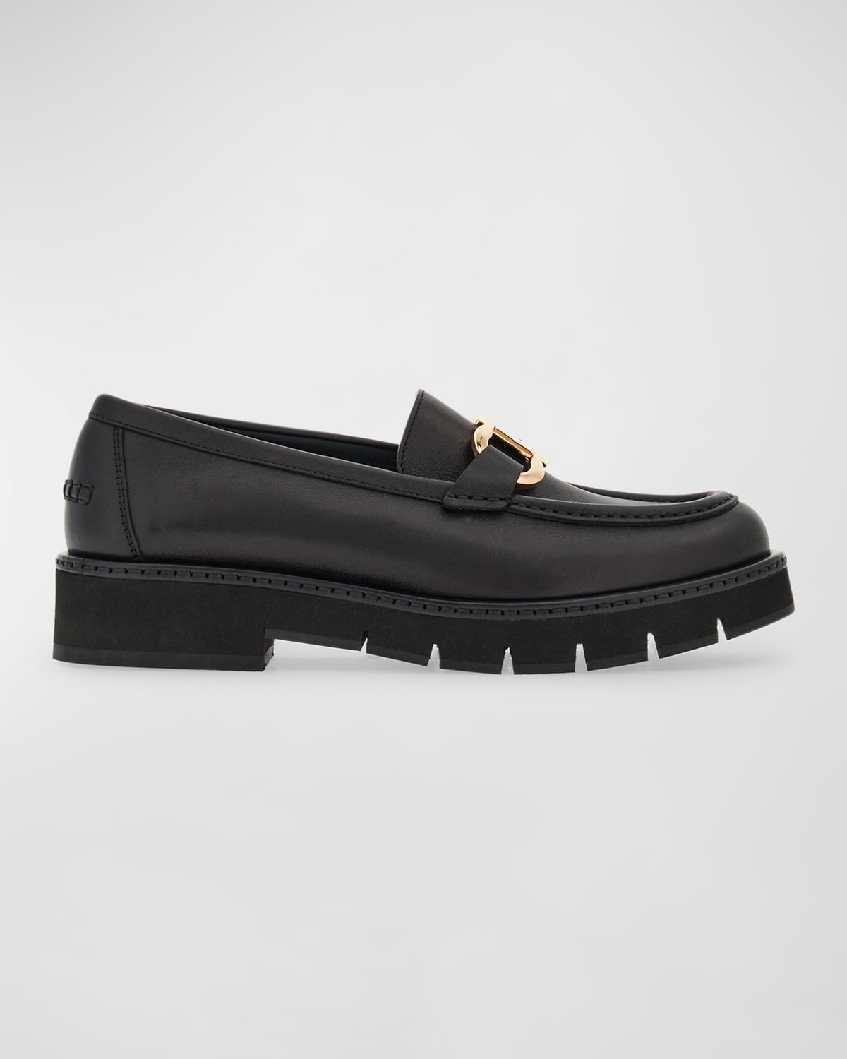 Shop Ferragamo Maryan Calfskin Gancini Bit Loafers In Black