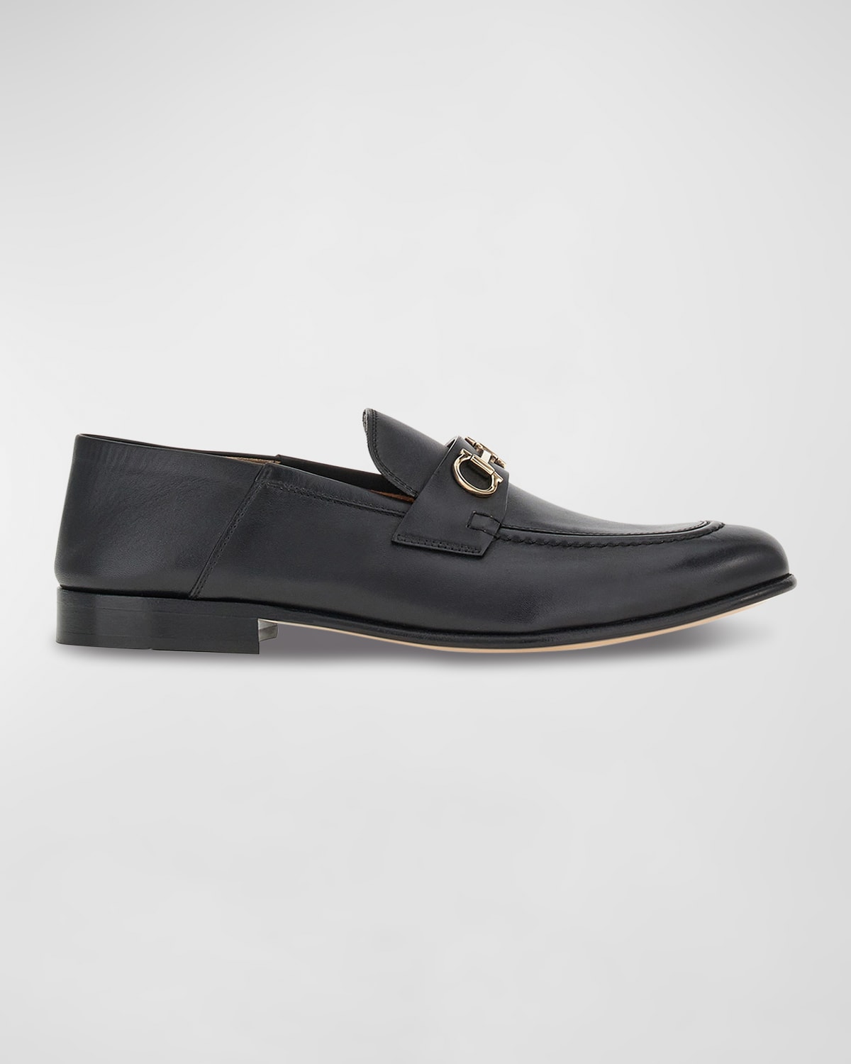 Ferragamo Ottone Leather Slide Bit Loafers In Black