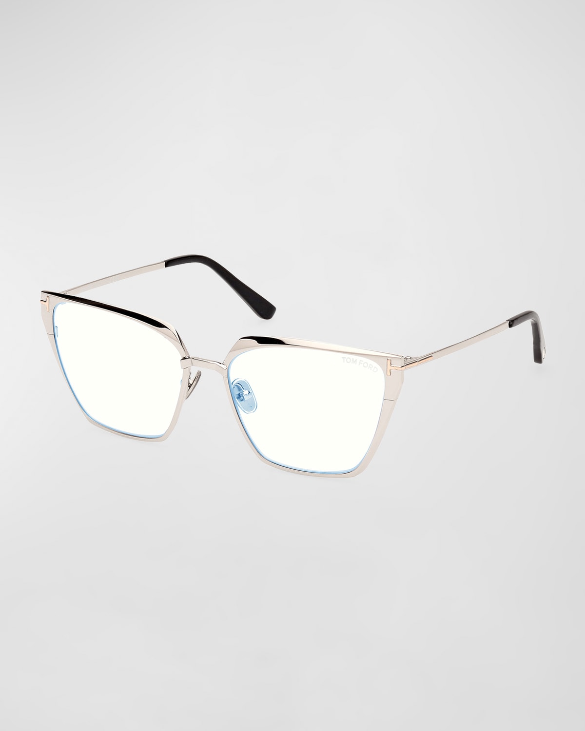 Shop Tom Ford Blue Blocking Metal Cat-eye Glasses In Shiny Palladium