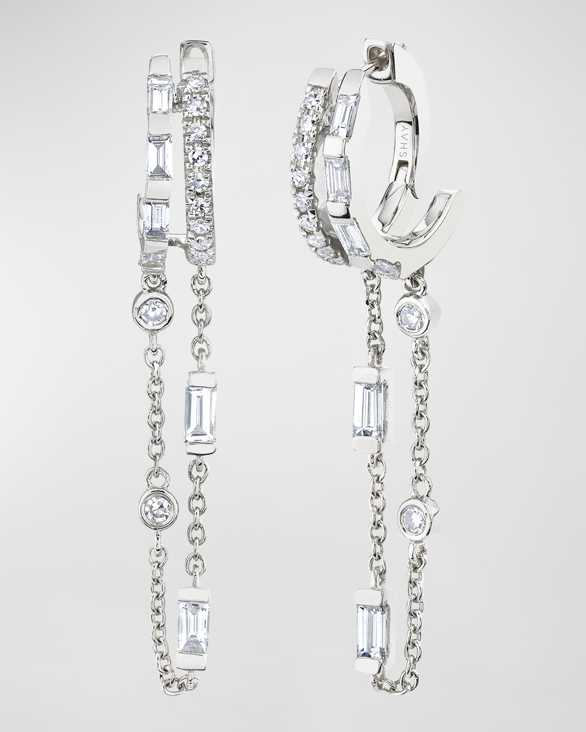 18K White Gold Double Mixed Diamond Earrings