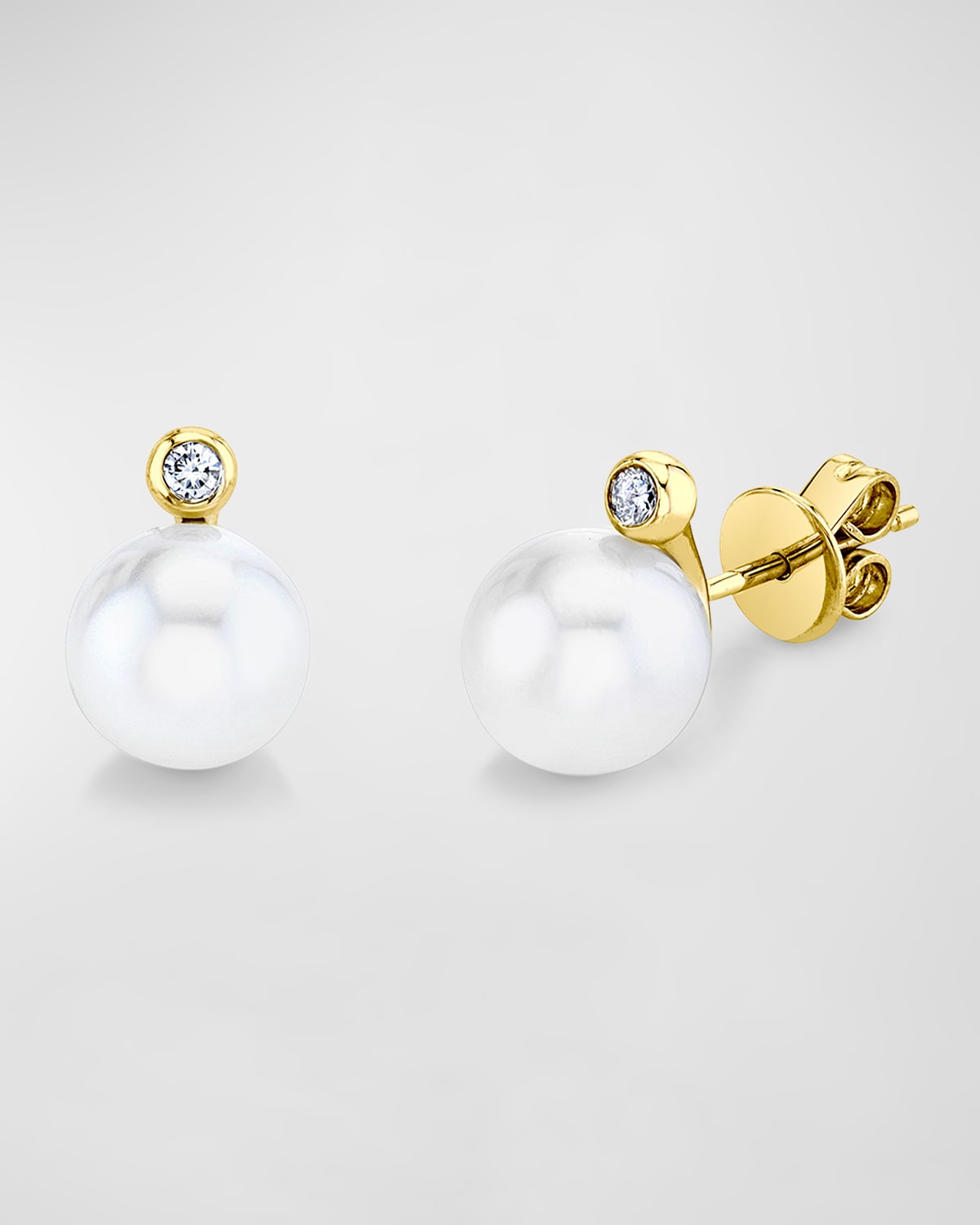 18K Yellow Gold Pearl and Diamond Orb Earrings
