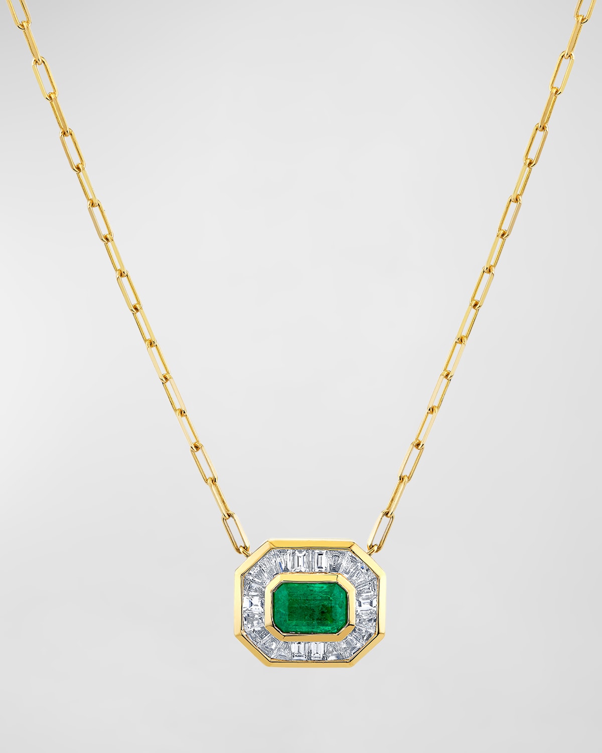 18K Yellow Gold Emerald Link Pendant Necklace